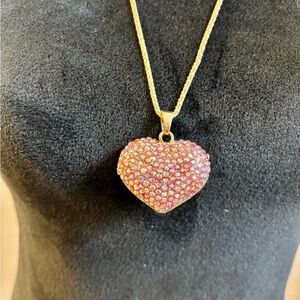 New Heart Pendant Necklace with Pink Rhinestones